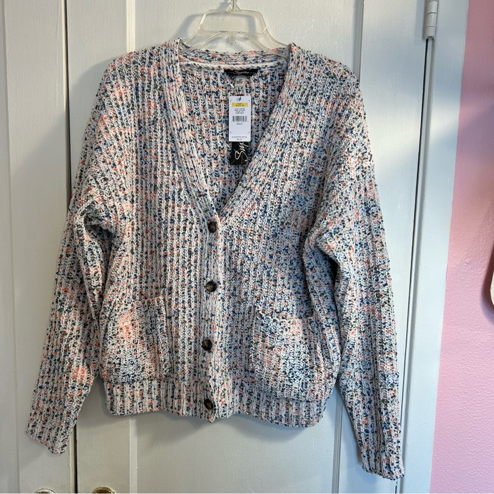 Supplies by Union Bay  New With Tags Med Cardigan Sweater Pink Confetti w/Pocket